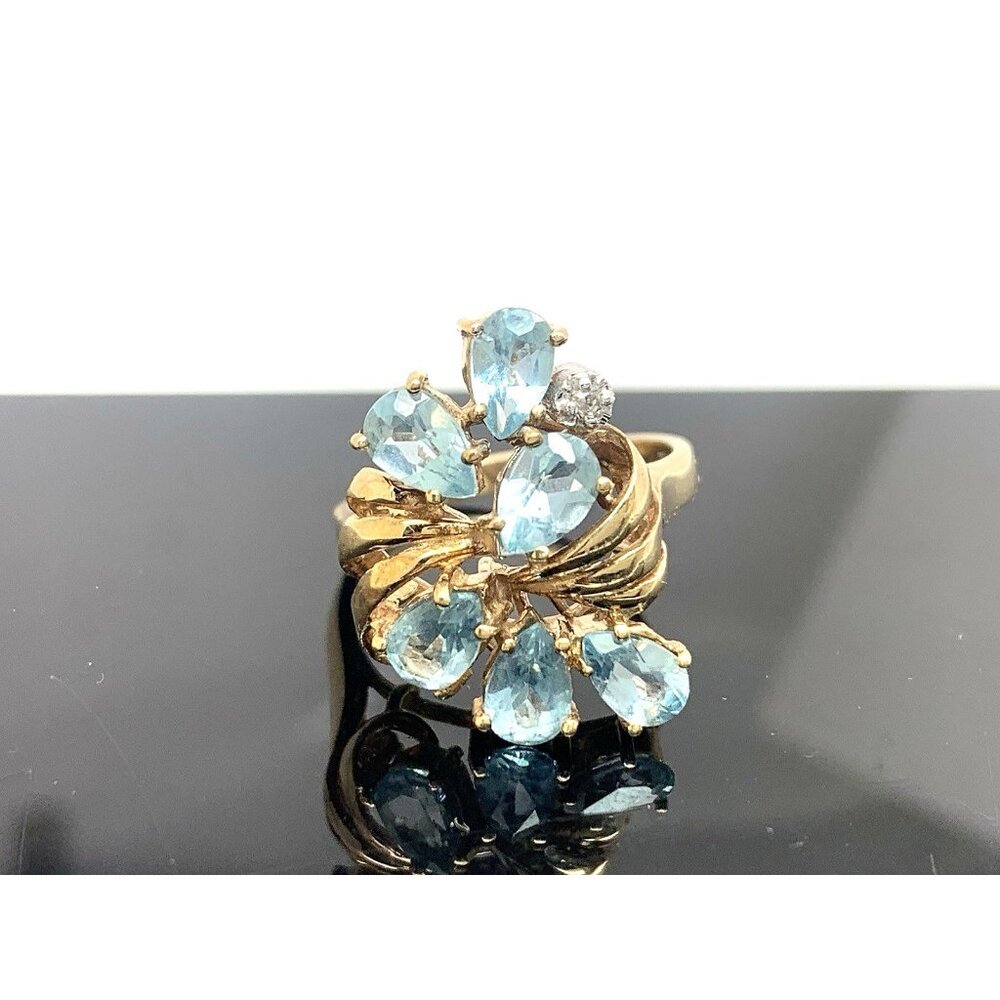 Blue Topaz Diamond Cocktail Ring 10k Yellow Gold Estate Jewelry Women's Size 6